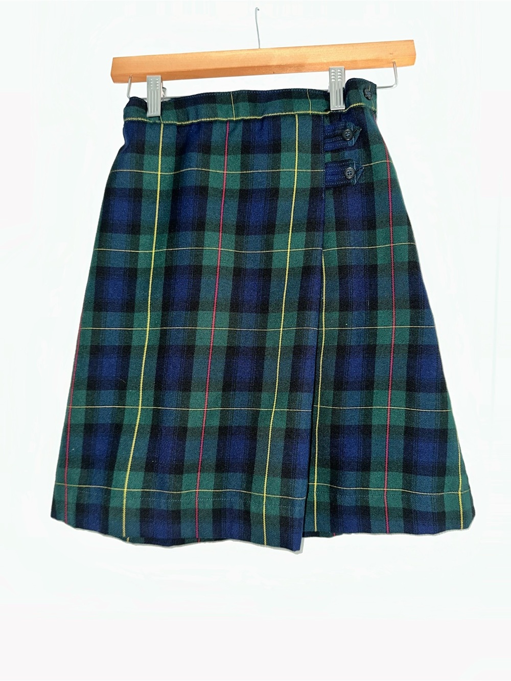 Lands' End Green and Blue Plaid A-Line Skirt, size 12